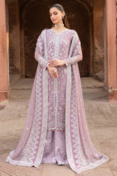 Farasha Pastel Mist Embroidered Chiffon Dress - Front View